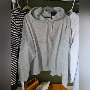 New Gray Hoodie with Bling LV Logo Medium